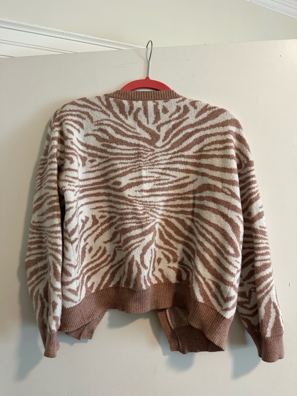 Cozy Zebra Print Cardigan in Cream and Brown - Picture 2 of 2